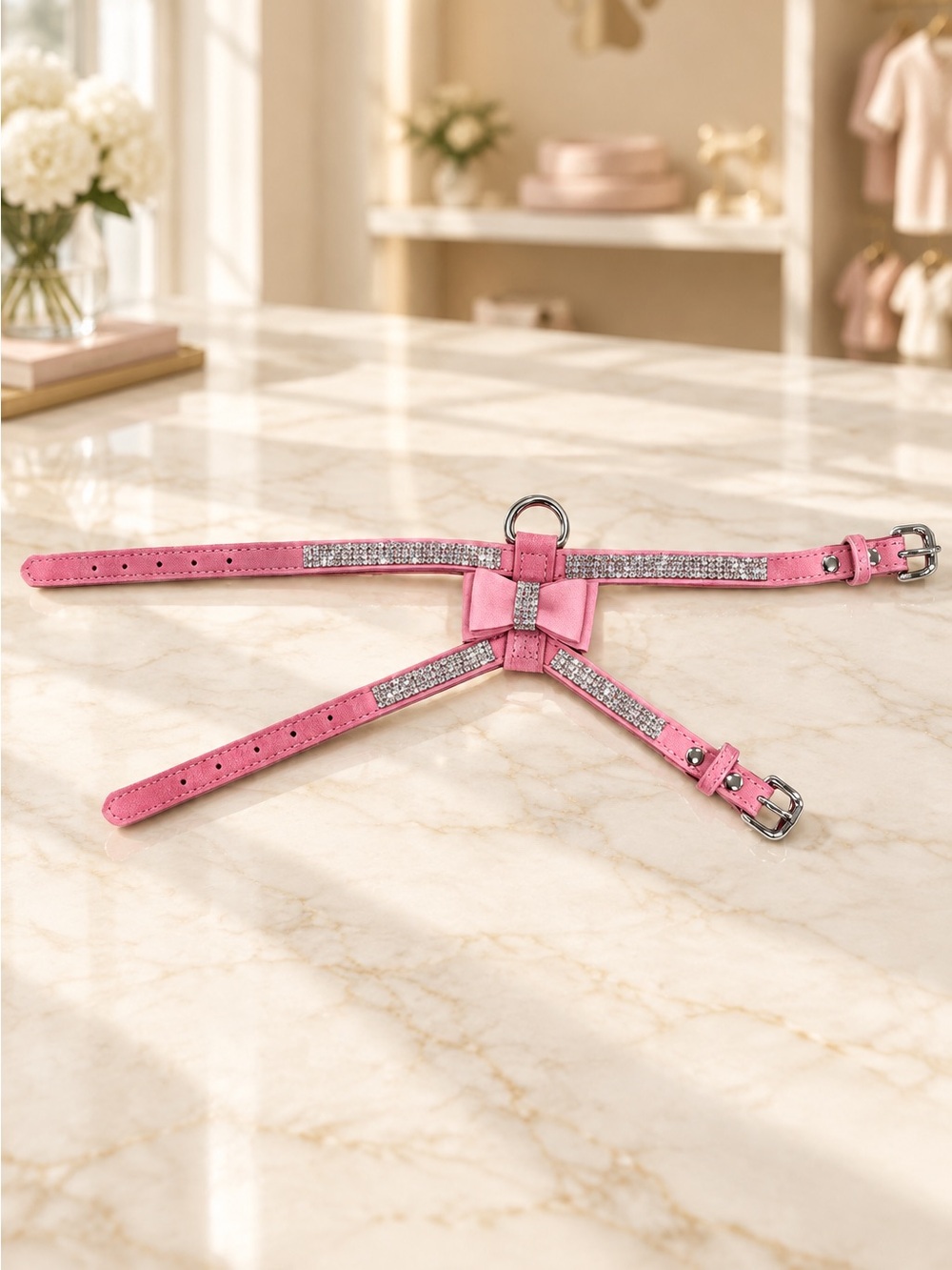 Pink Crystal Bow Doggy Harness. Adjustable straps. New without tags.
